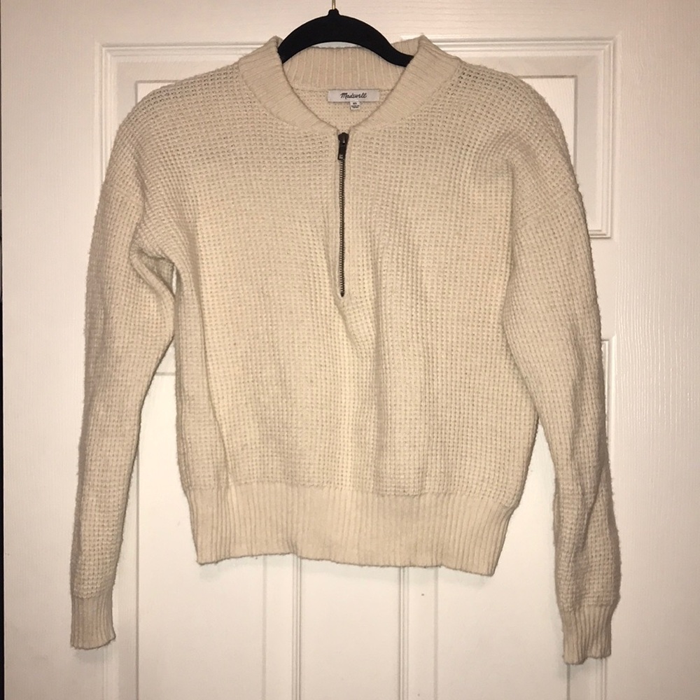 Madewell Pointelle Half-Zip Pullover Sweater in Cream size XS